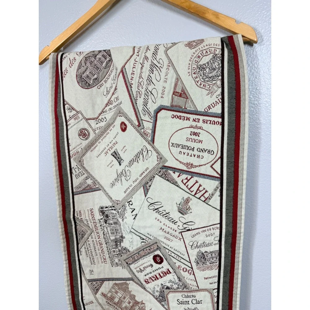 Made in France Table Runner Cream Wine Label Jacquard Woven French Decor Safeco